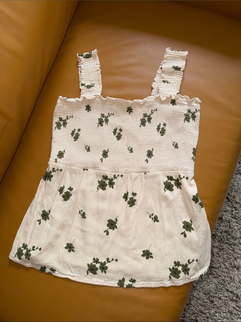 Market & Spruce Cream Tank Top with Green Floral Accents